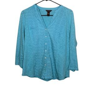 Bit And Bridle Eyelet And Embroidered Blue V neck top size medium
